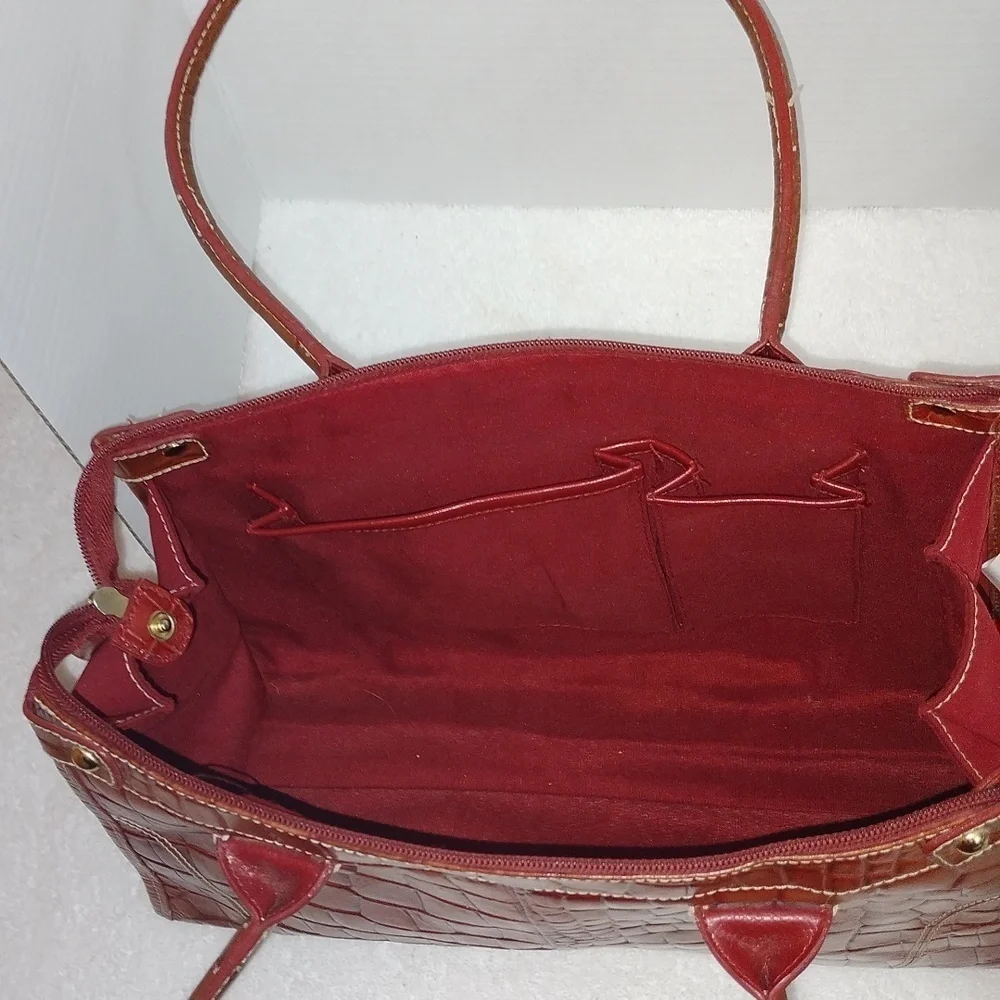 Franco Sarto Brown Croc Embossed Leather Satchel Red Interior Gold Hardware Y2K